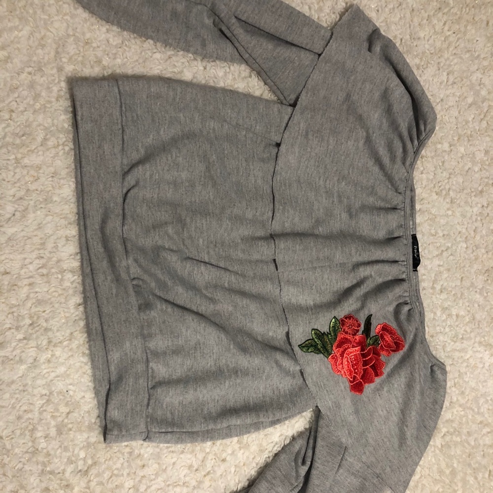 Papaya Gray Off-The Shoulder Long Sleeve